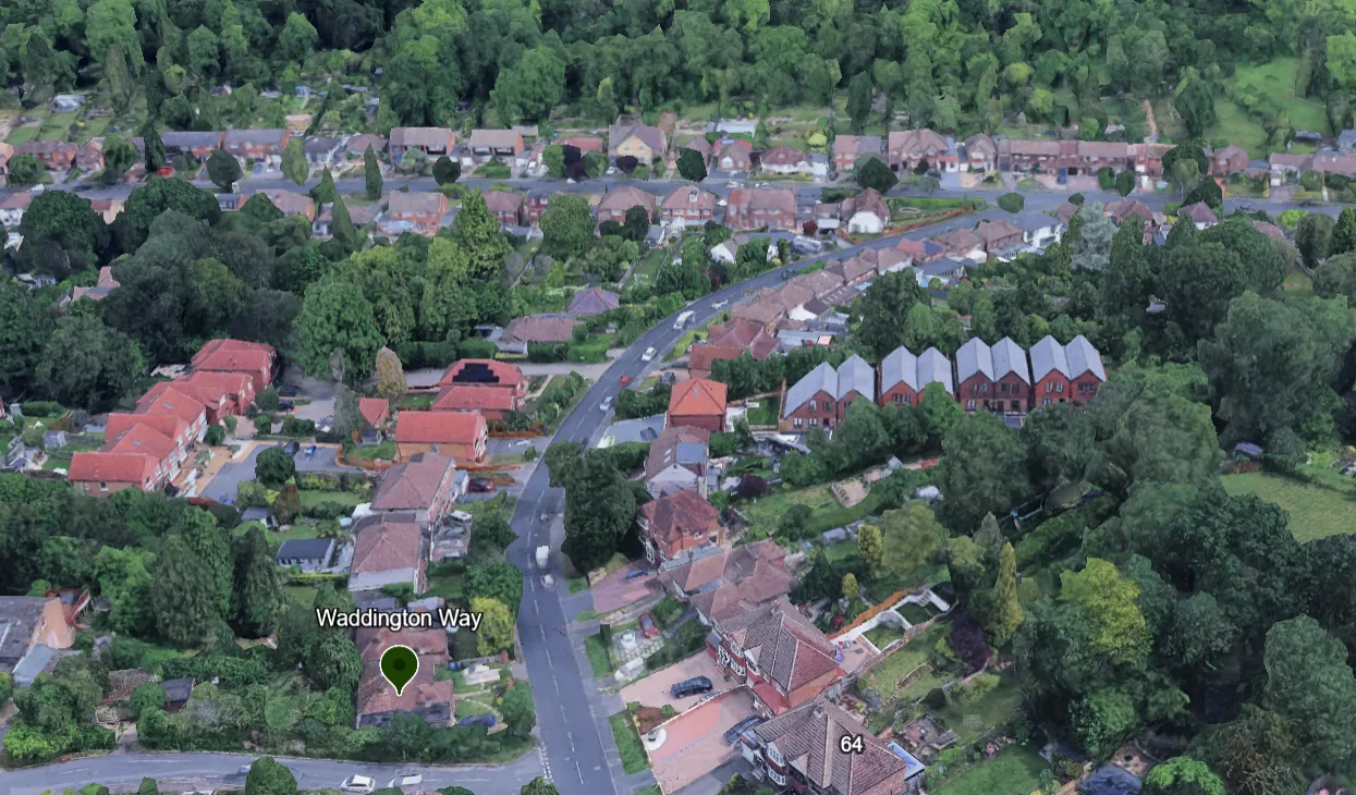 Aerial view of the Waddington Way site at 109 Waddington Avenue, Old Coulsdon