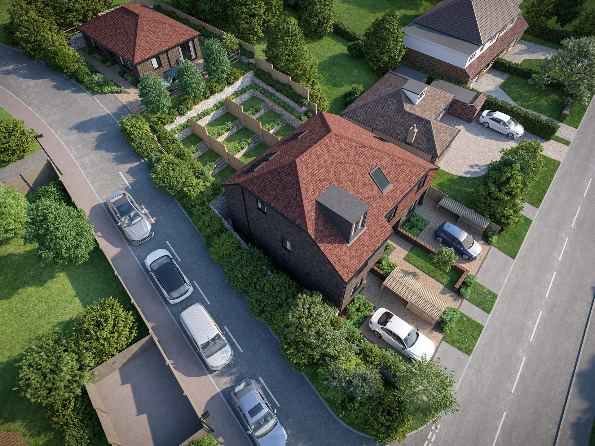 Aerial site overview CGI of the development