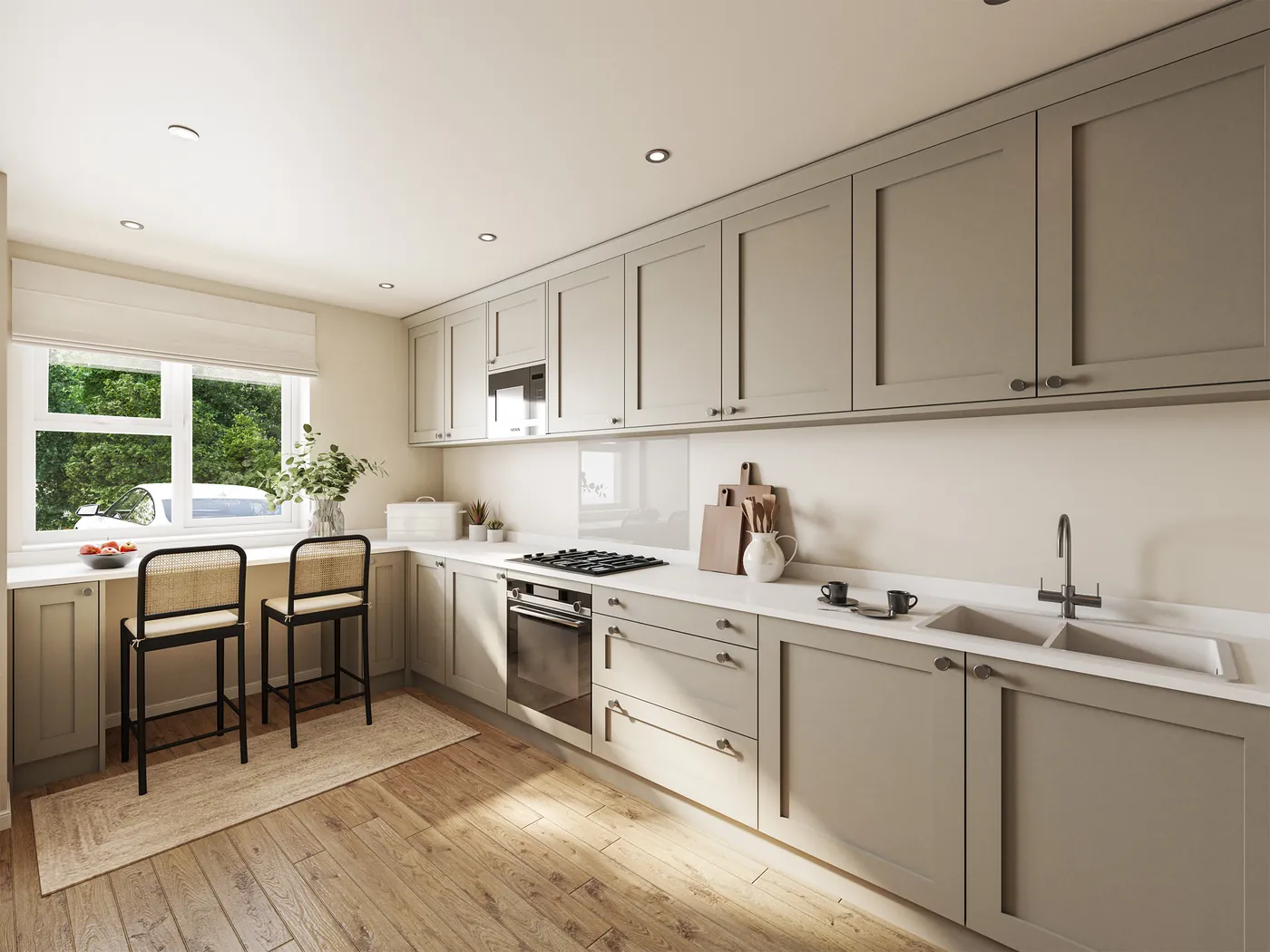 Shaker-style kitchen with integrated appliances, Unit A