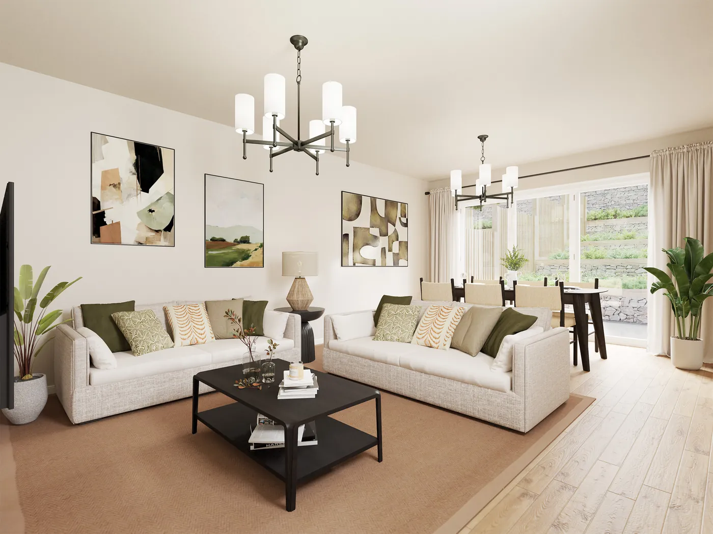 Open-plan living and dining area with bi-fold doors, Unit C
