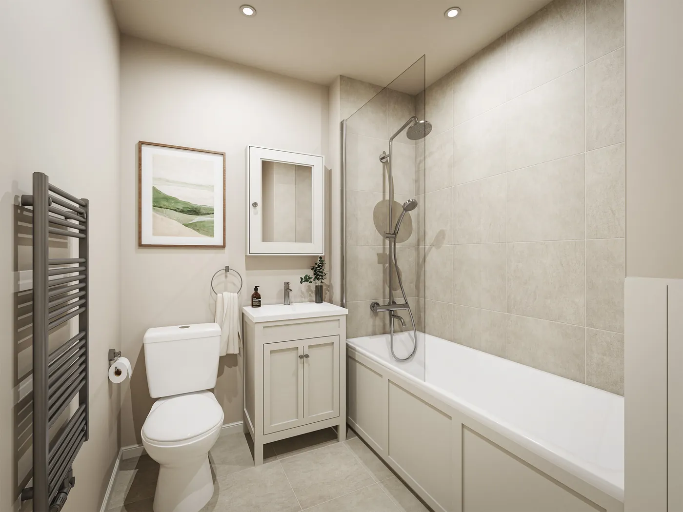 Family bathroom with porcelain tiling, Unit C