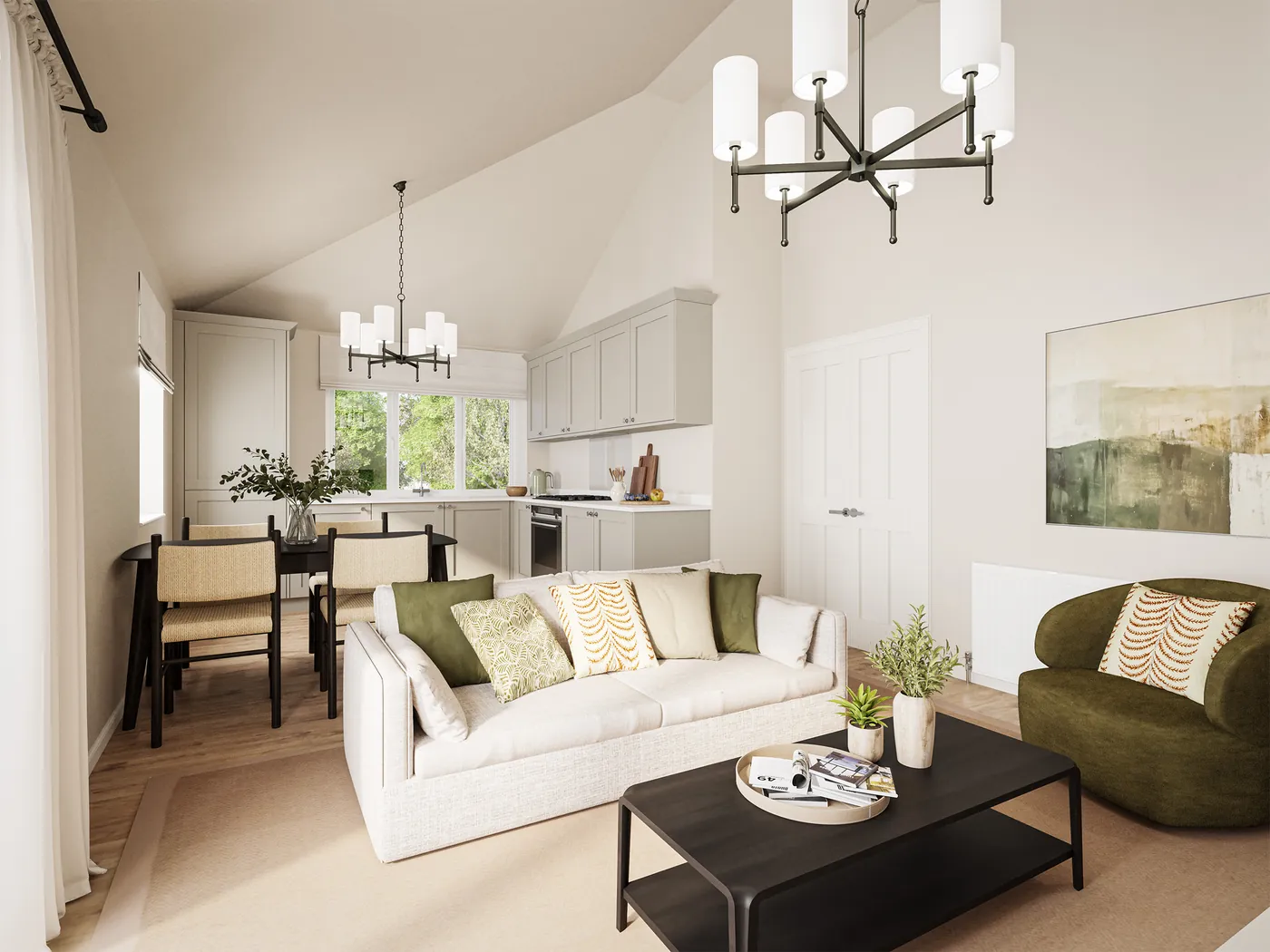 Vaulted living space with bi-fold doors to the garden